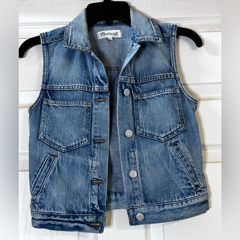 EUC Madewell The Pocket jeans denim collar vest‎ button front biker women XXS